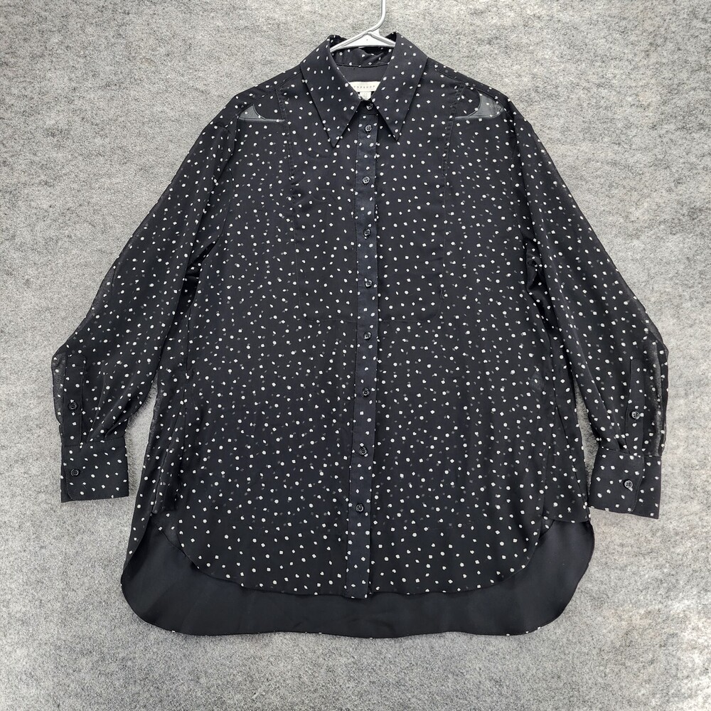 Topshop Shirt Womens US 2 Button Up Black Long Sleeve Diamond Heart